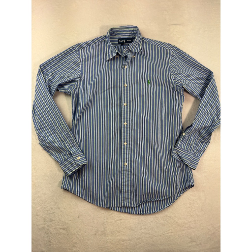 Ralph Lauren Mens Custom Fit Striped Button Down Shirt Blue Green White Size M